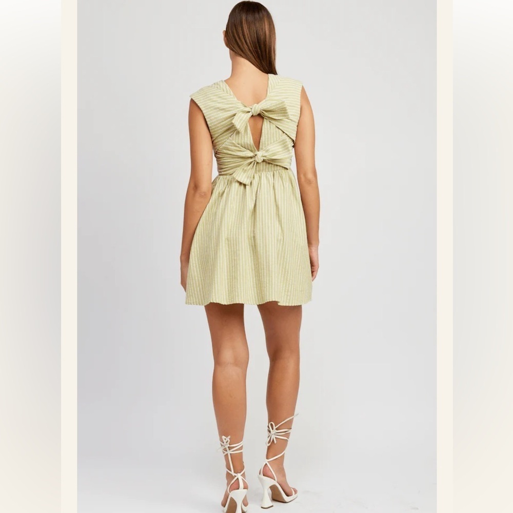 Anthropologie En Sansion Amara Mini Dress Spring Green Bow Back Size S